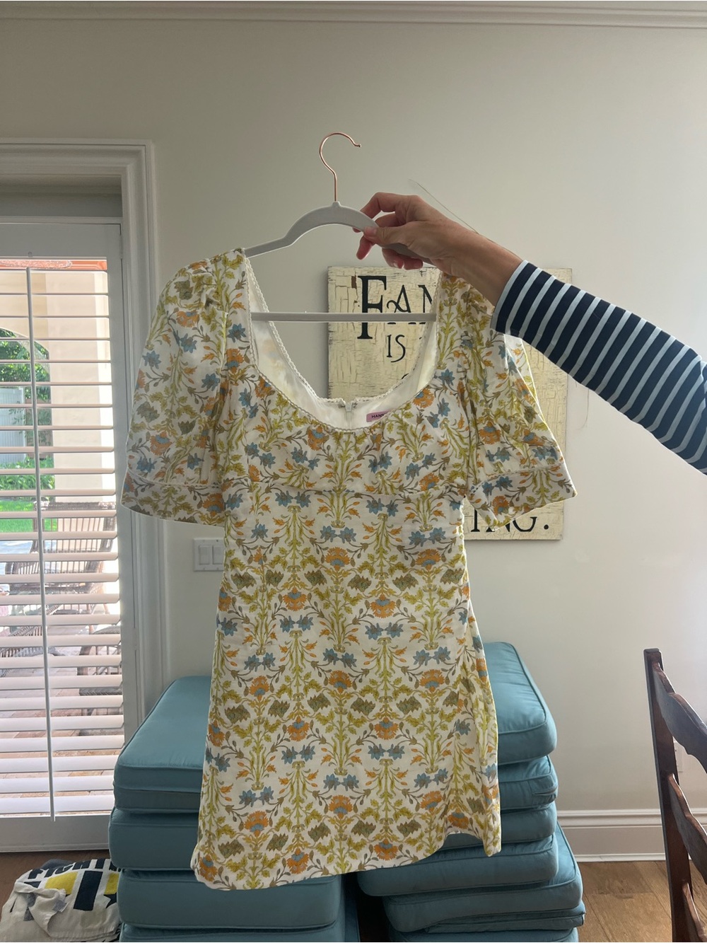 Hansen & Gratel Floral Mini Dress - Cream, Yellow & Blue